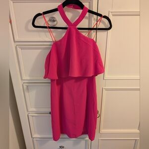 Amanda Uprichard Vibrant Pink Halter Neck Cocktail Dress‎